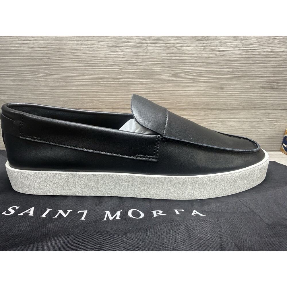 Saint Morta Hemisphere Men's Shoes Sz 8 Black White Leather Slip On Loafers